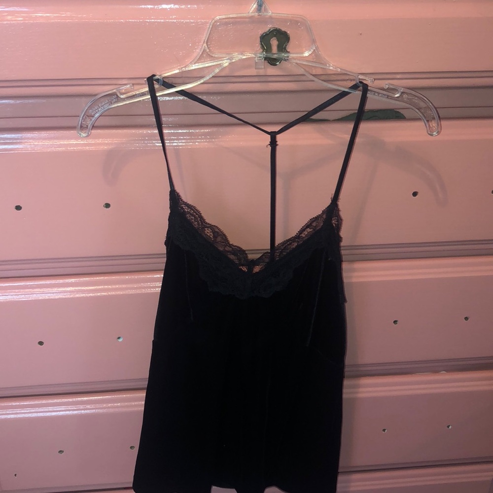 Strappy velvet and lace tank!